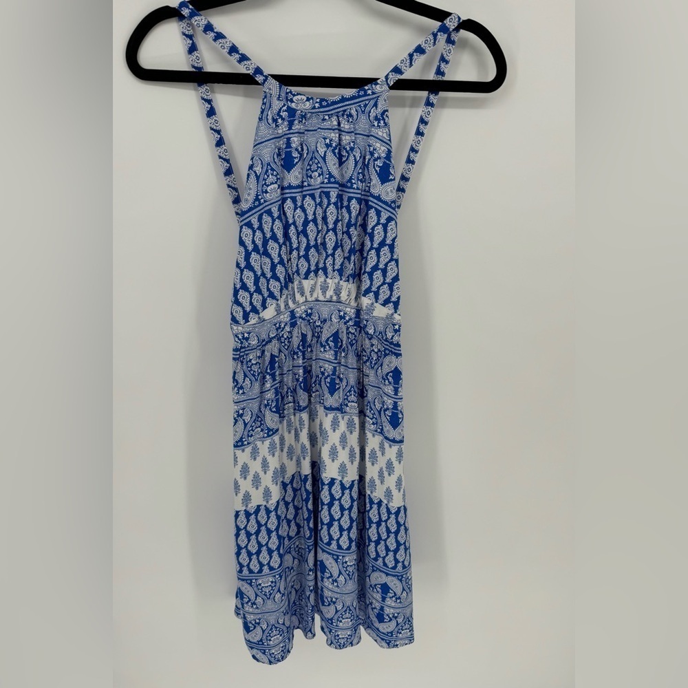 lulu's Hide Away Blue and White Print Halter Dress Size Small - Picture 13 of 14